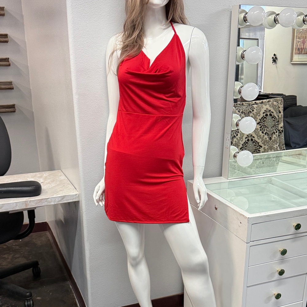 Elegant Red Halter Dress